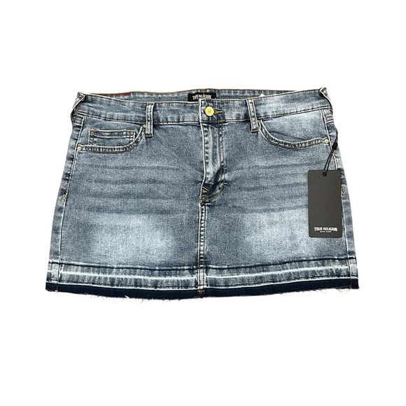 True Religion Light Mellow Wash Denim Studded Cotton Mini Skirt Size: 30 - Picture 3 of 8